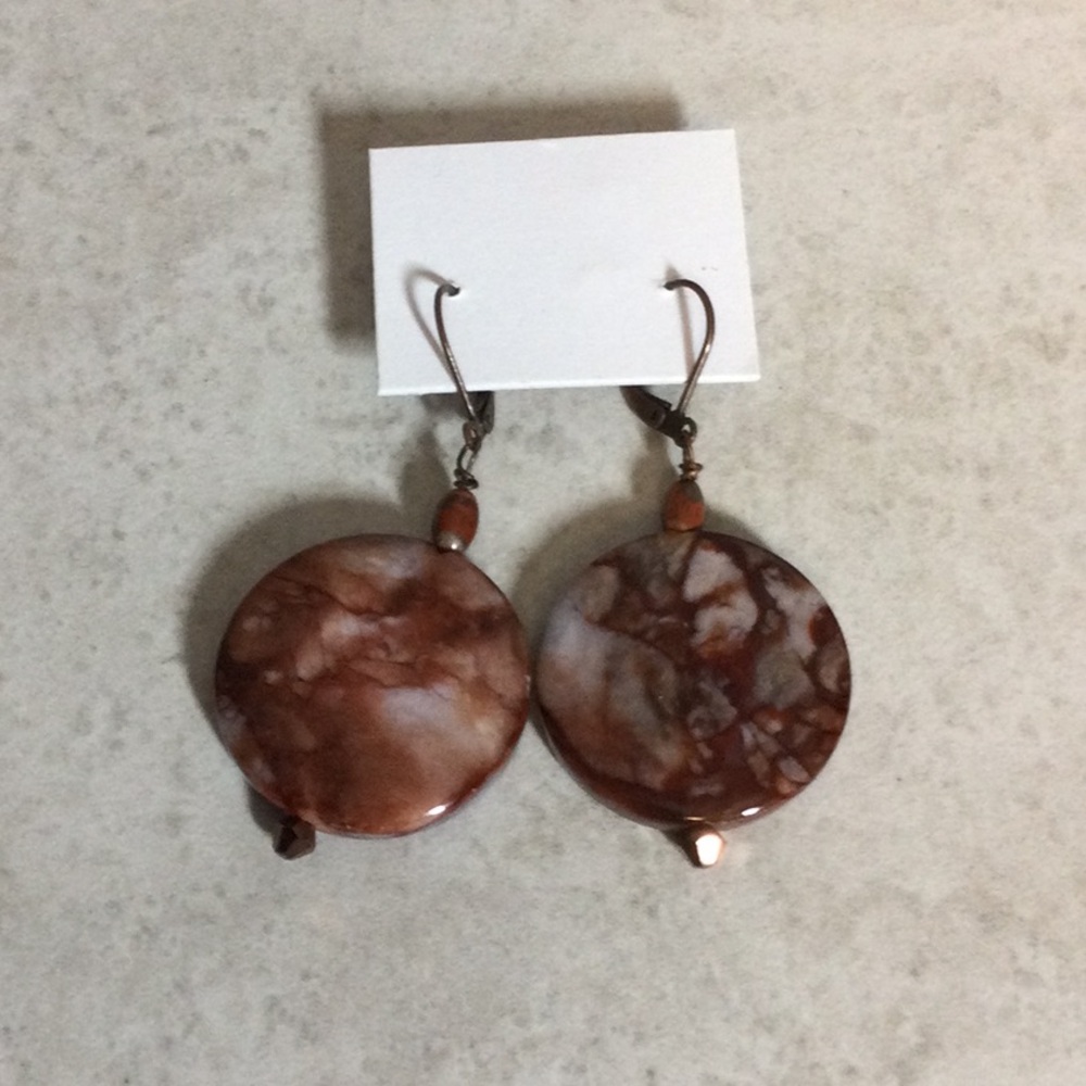 NWT brown marbled stone drop earrings